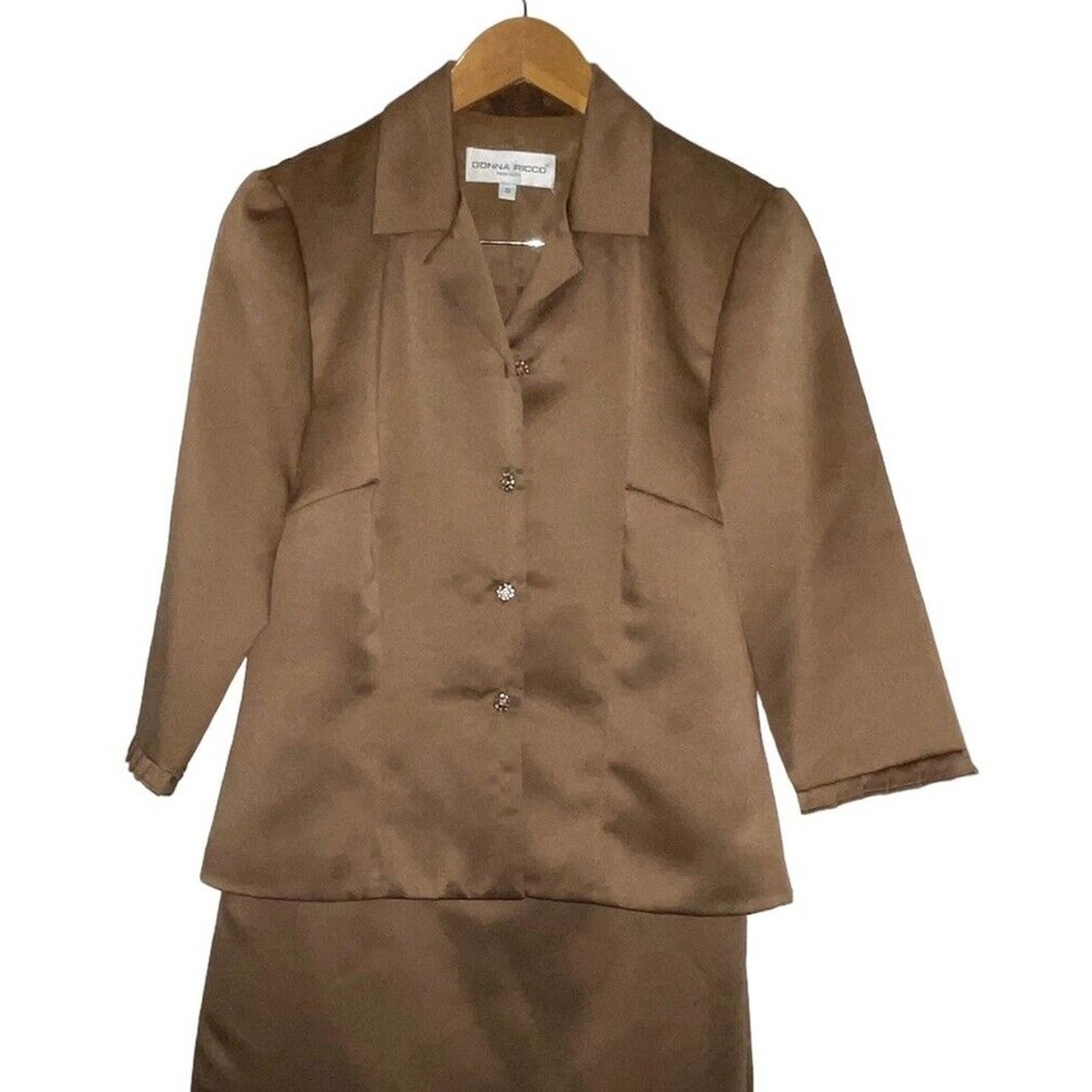 DONNA RICCO Golden Brown Dressy Cocktail Long Skirt Suit Size 10 - Picture 1 of 16
